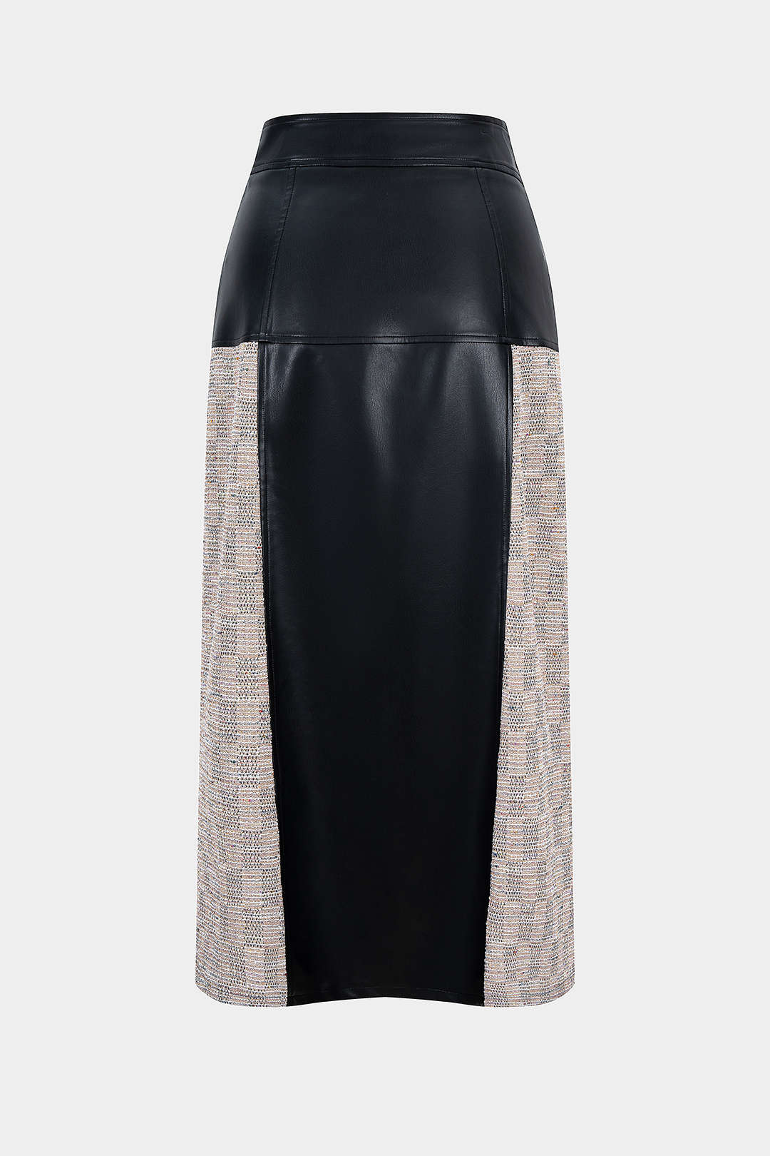 Faux Leather Patchwork Asymmetrical Zipper Split Skirt - Flockneti