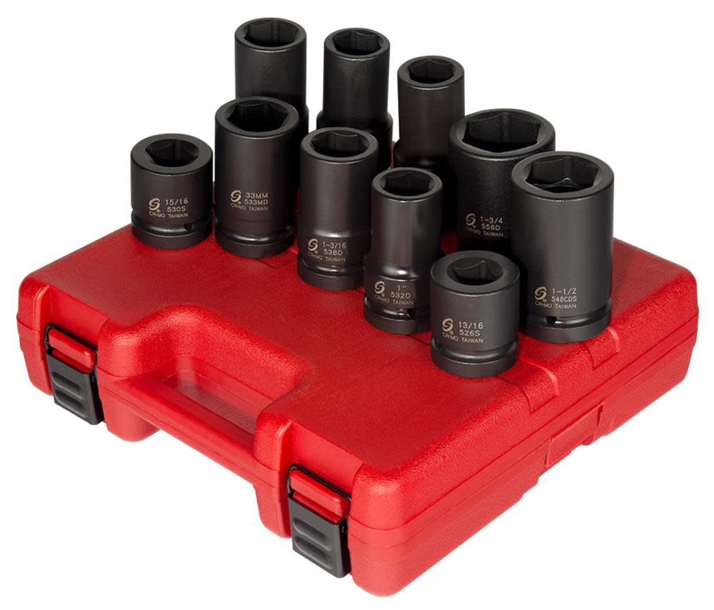 Sunex 1 In. Drive SAE & Metric Heavy Duty Wheel Impact Socket 10 pc. - Flockneti
