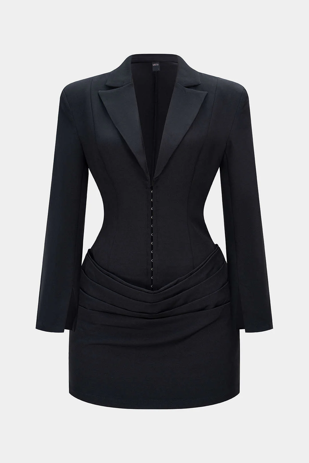 Deep V-Neck Waist-Cinching Ruched Long Sleeve Mini Dress - Flockneti