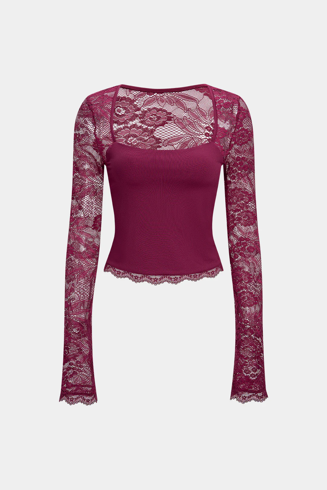 Lace Patchwork Cut Out Long-Sleeve Top - Flockneti