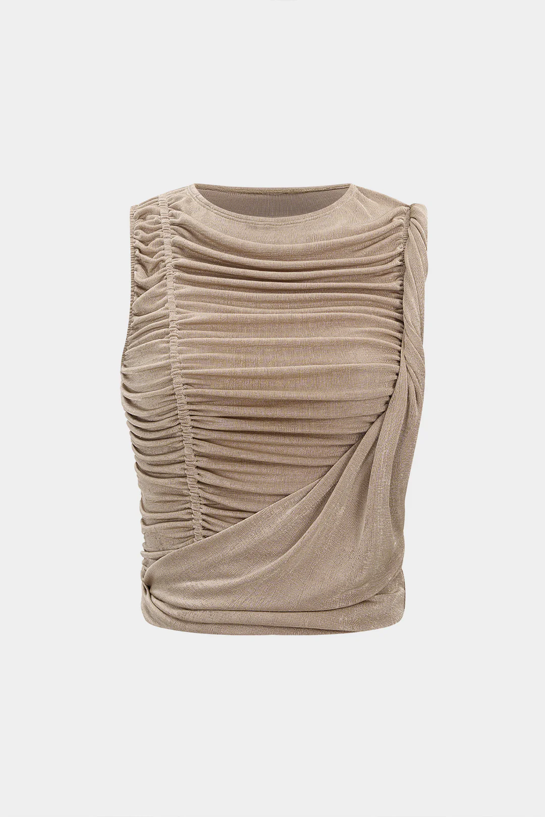 Round Neck Ruched Twist Knot Tank Top - Flockneti