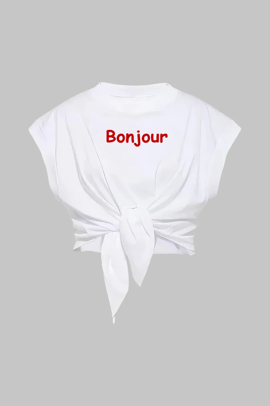 Plus Size Letter Print Tie Front Round Neck T-Shirt - Flockneti