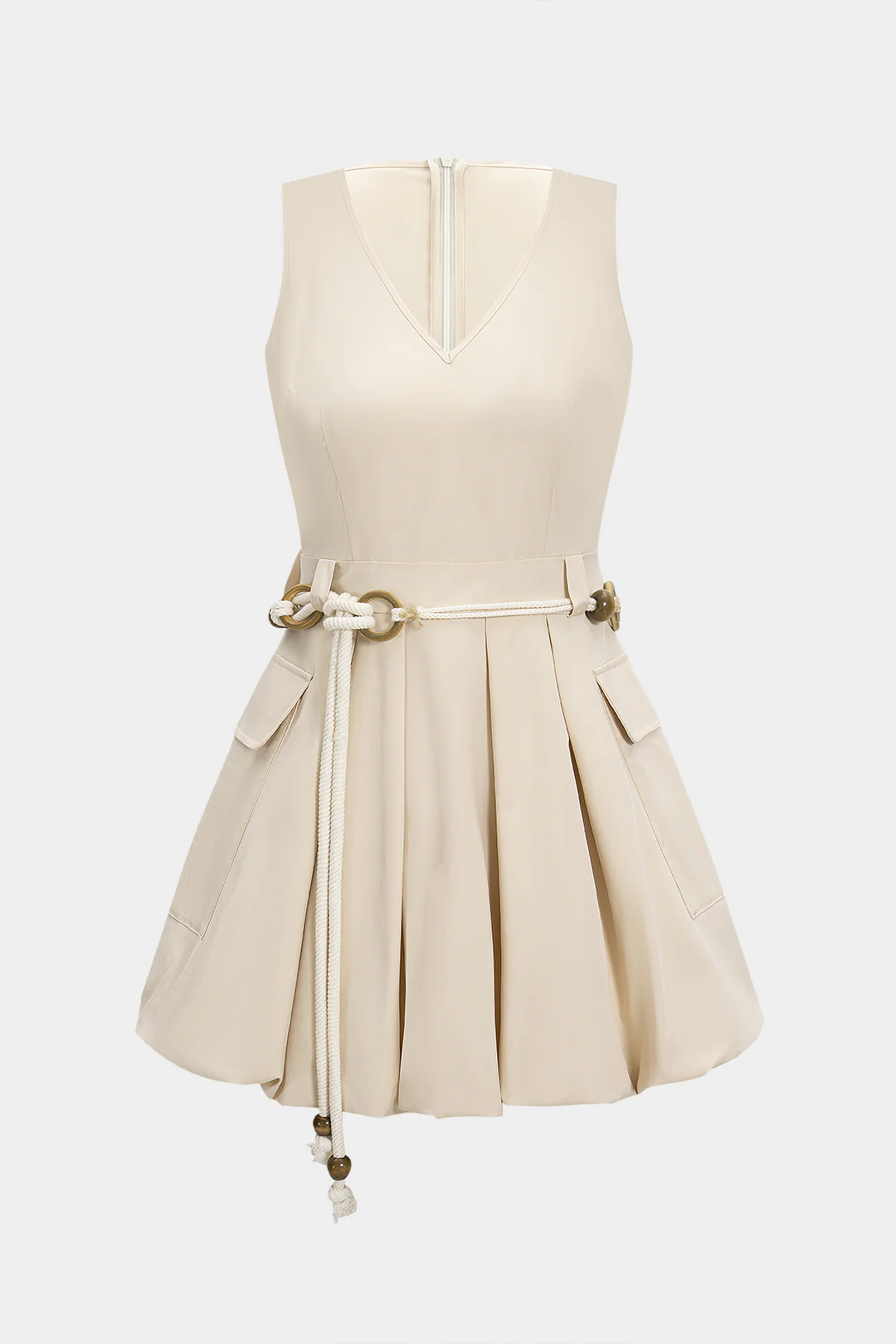 V-Neck Belted Sleeveless Mini Dress - Flockneti
