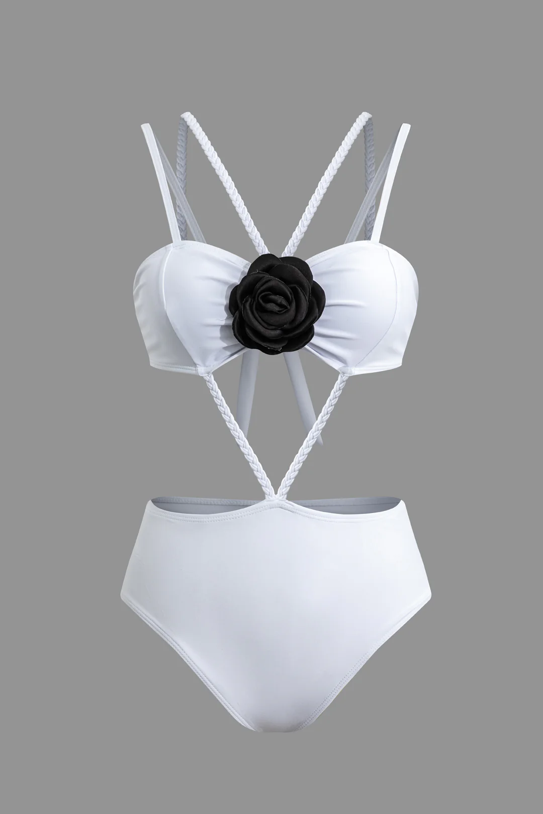 3D Flower Decor Tie Up Bikini Set - Flockneti