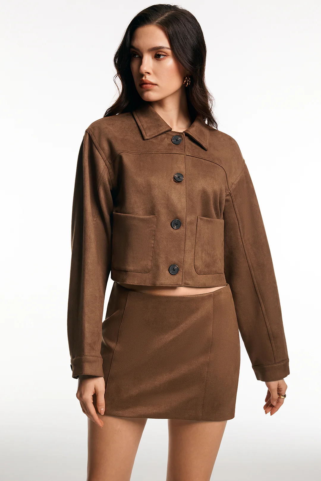 Suede Pocket Button Long-Sleeve Top - Flockneti