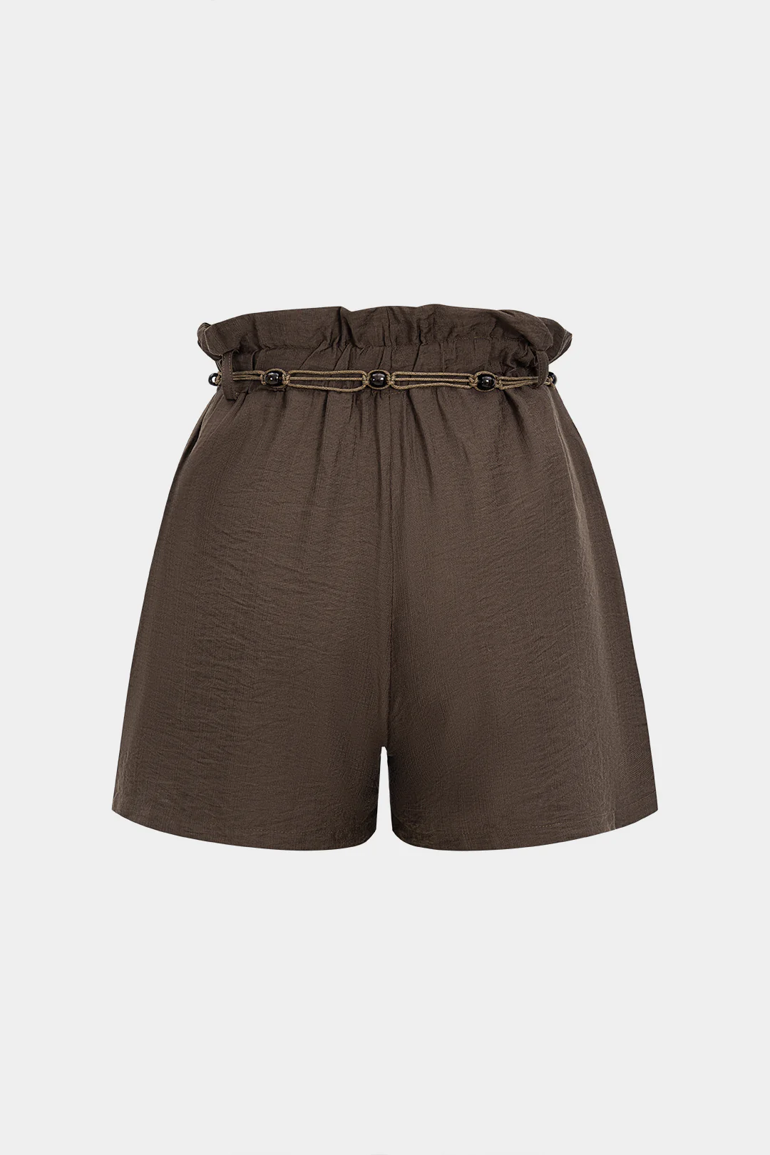 Solid Ruched Belted Shorts - Flockneti