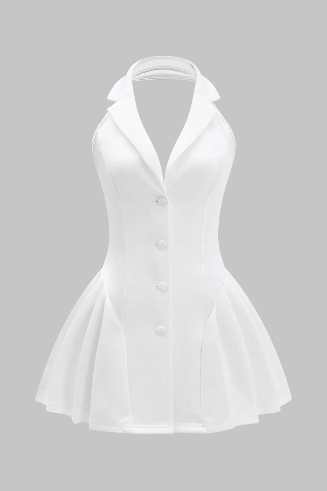 Halter Neck Button Ruffle Sleeveless Mini Dress - Flockneti