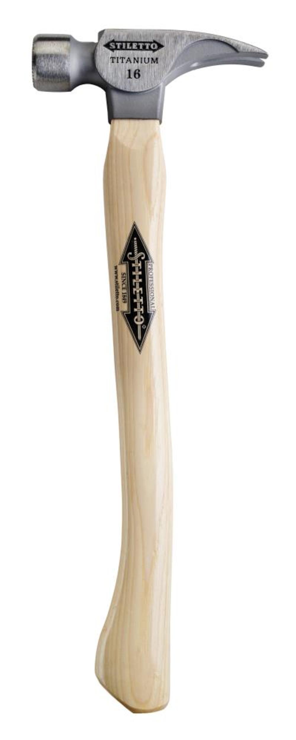 Stiletto 16 oz Titanium Smooth Face Hammer with 18 in. Curved Hickory Handle - Flockneti