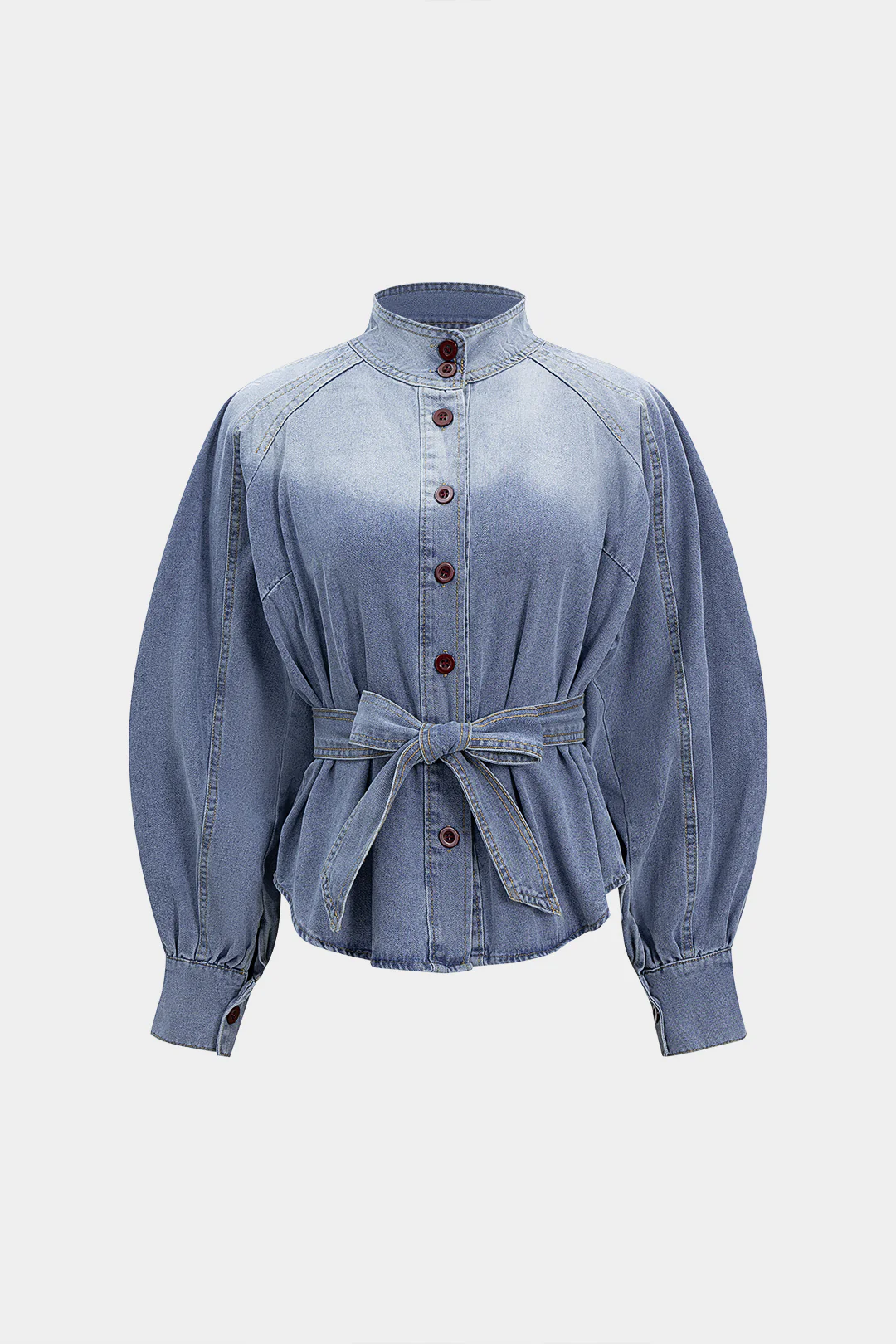 Denim Raglan Sleeve Button Strappy Belted Outerwear - Flockneti