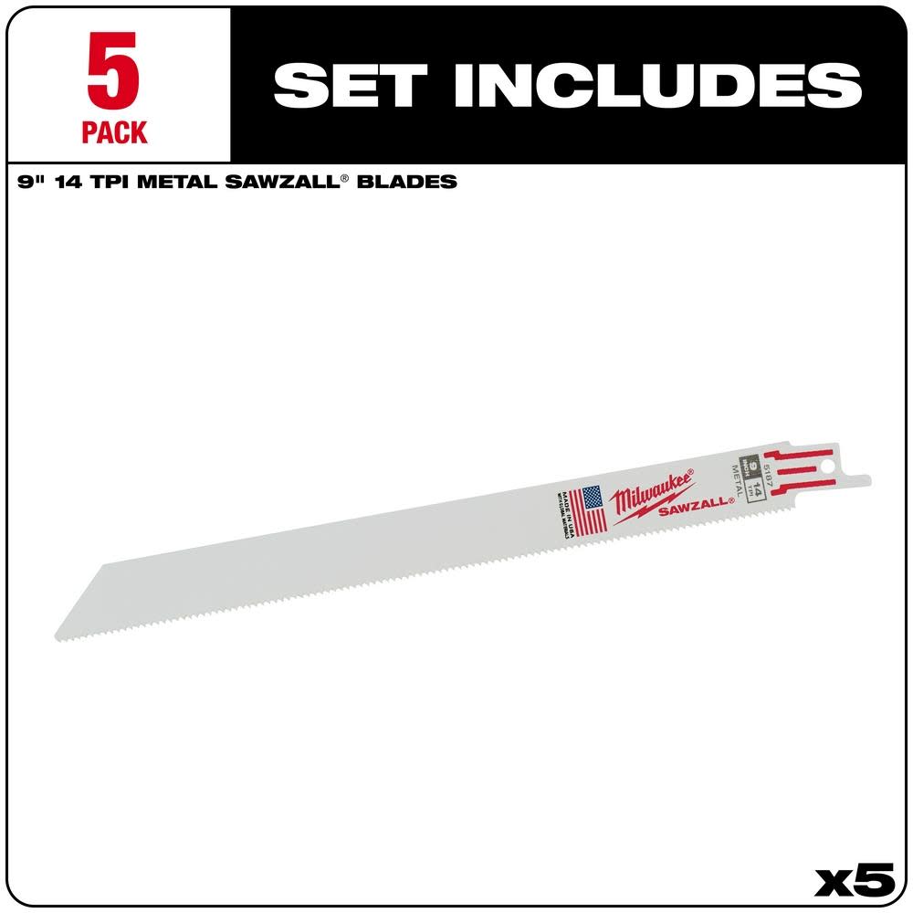 Milwaukee 9 in. 14 TPI Thin Kerf SAWZALL Blades 5PK - Flockneti