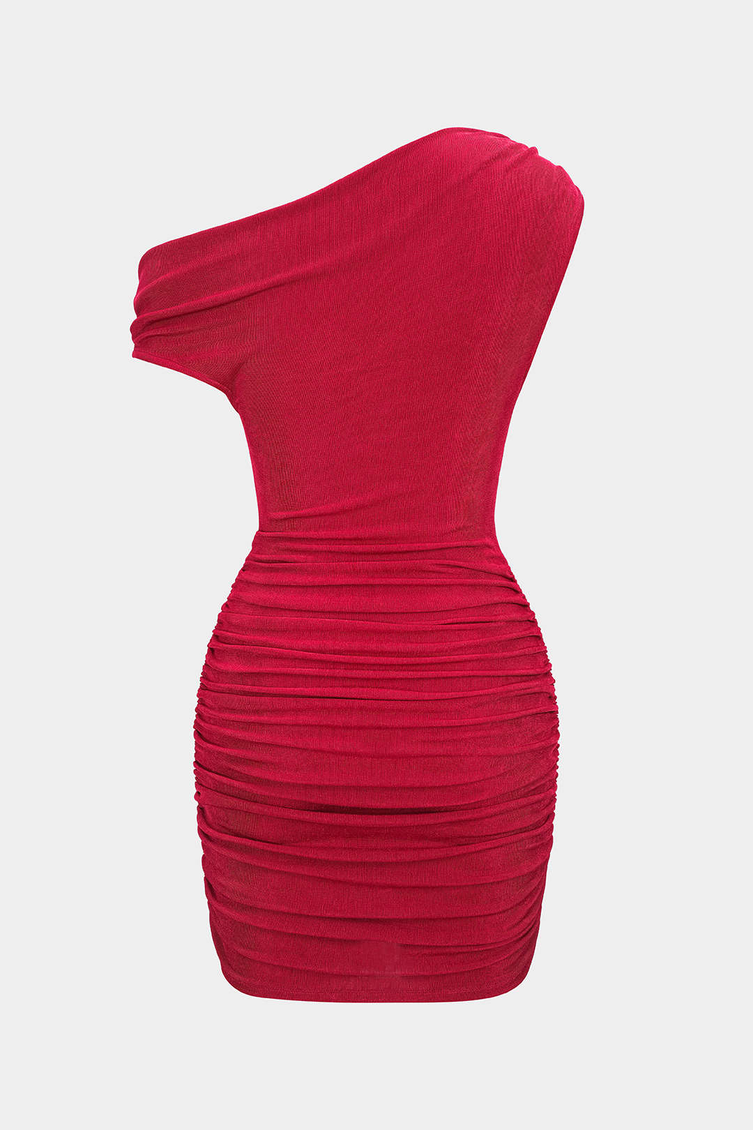 Metallic Ruched One Shoulder Sleeveless Mini Dress - Flockneti