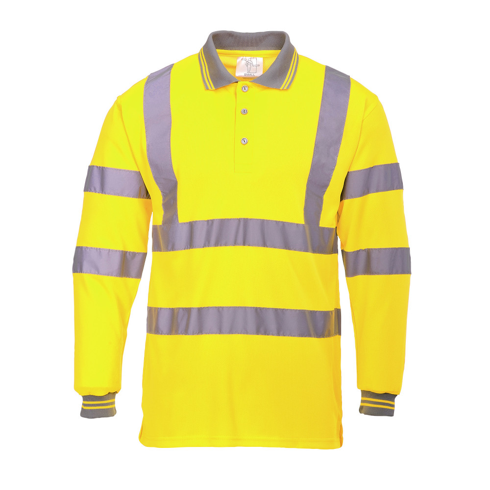 Portwest Yellow Hi-Vis Long Sleeved Polo Shirt – Large - Flockneti