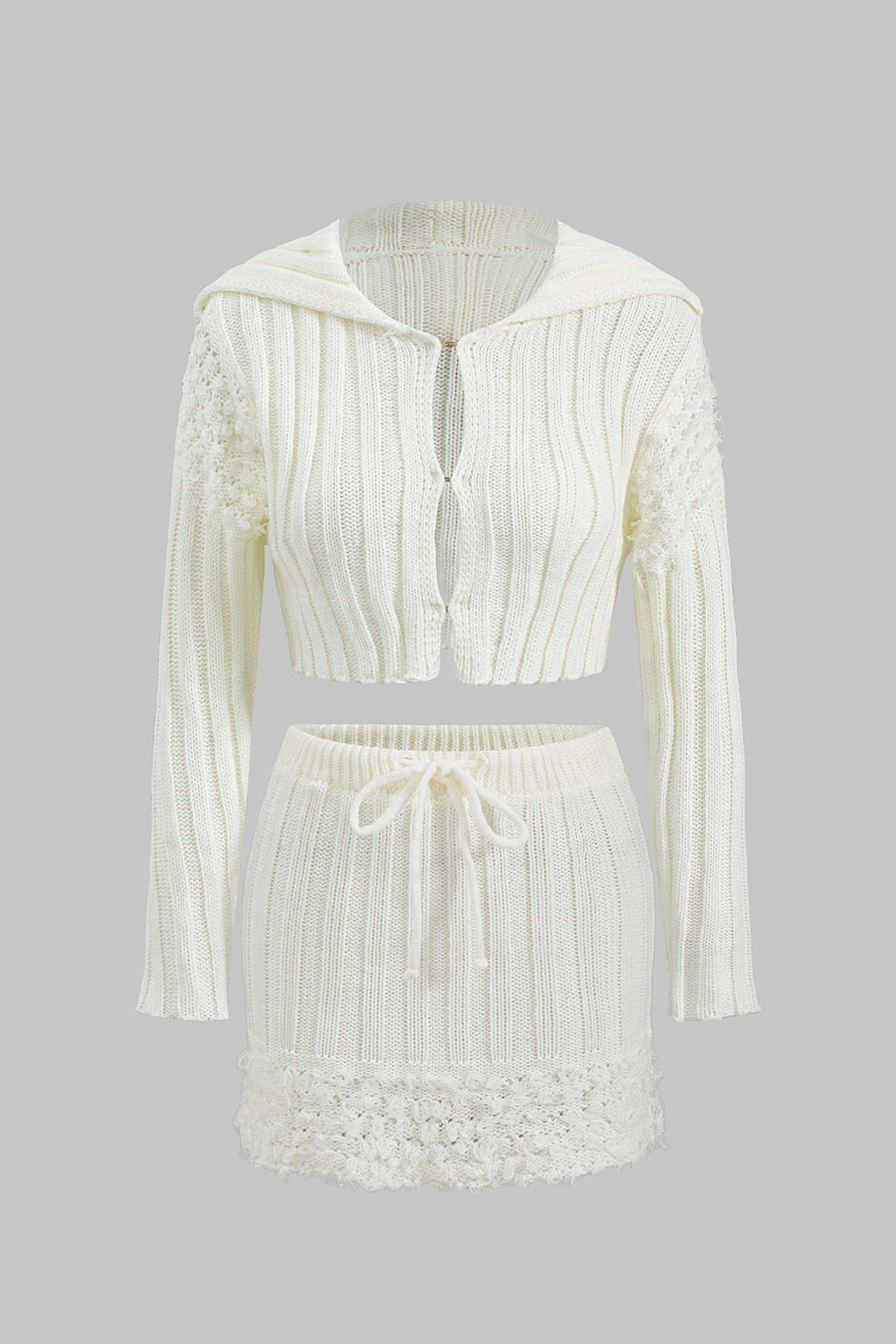 Knit Tie-Up Long-Sleeve Top And Skirt Set - Flockneti