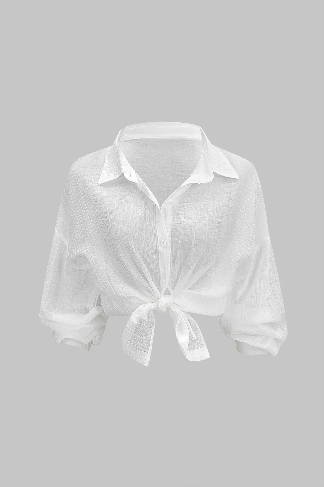 Solid Textured Lapel Button Long-Sleeve Shirt - Flockneti