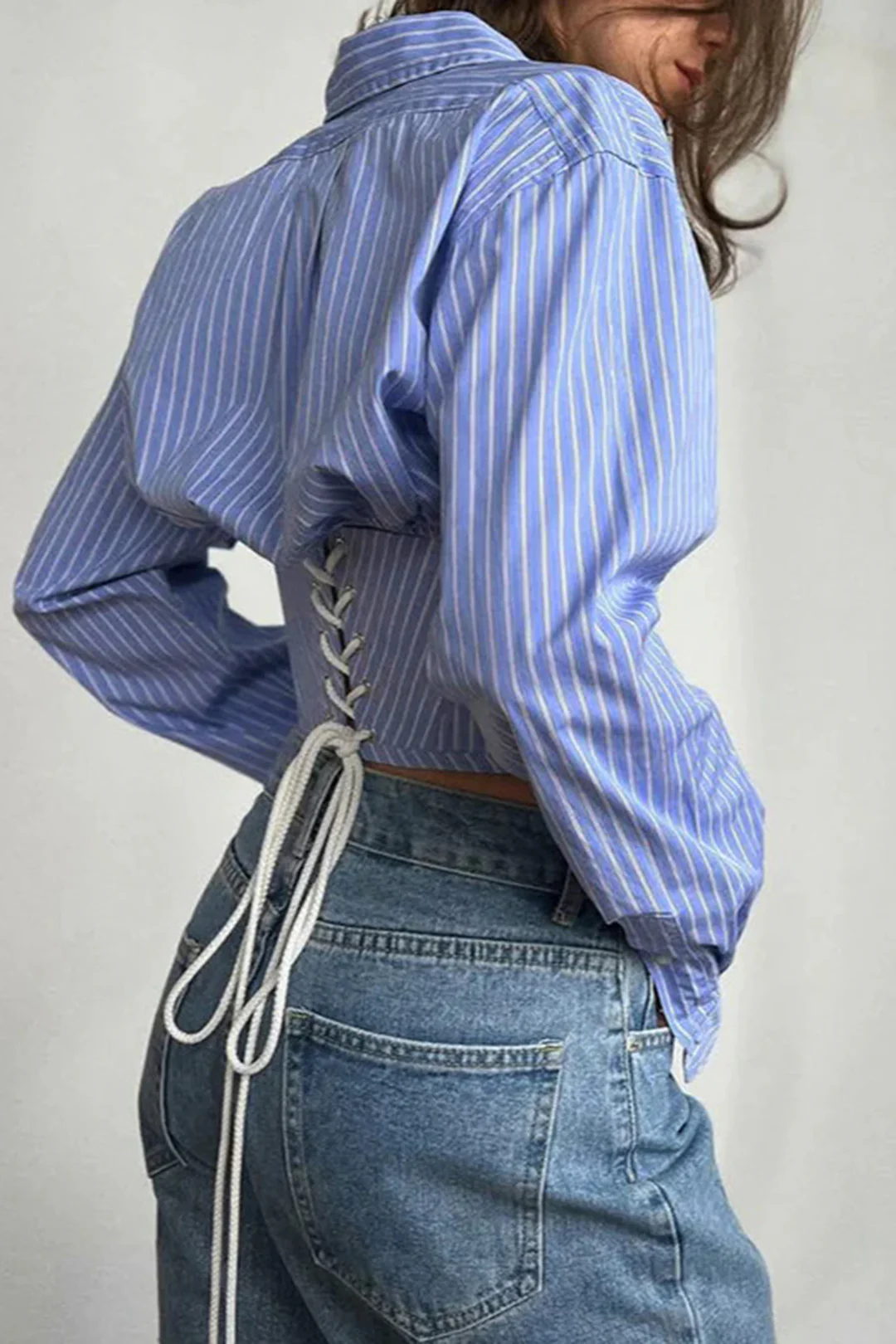 Stripes Print Tie-Back Long-Sleeve Shirt - Flockneti