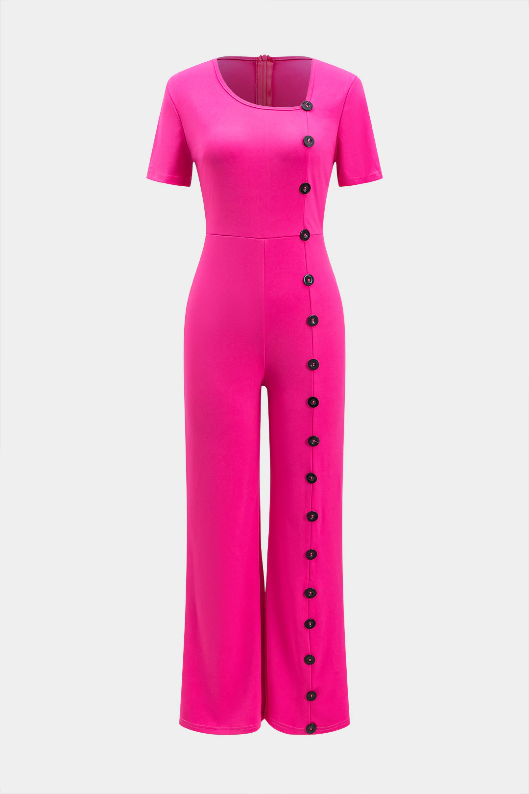 Button Short Sleeve Wide Leg Pants Jumpsuit - Flockneti