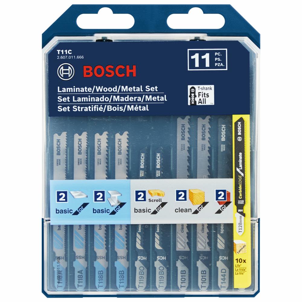 Bosch Jig Saw Blade Set 11pc Laminate/Wood/Metal T Shank - Flockneti
