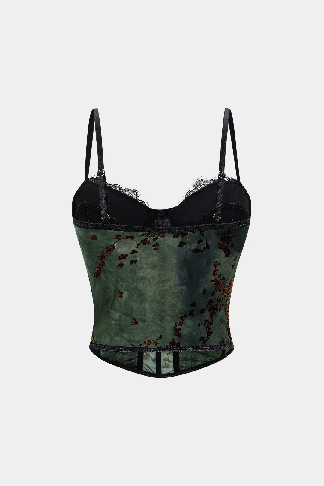 Retro Print Lace Trim Bustier Corset Cami Top - Flockneti