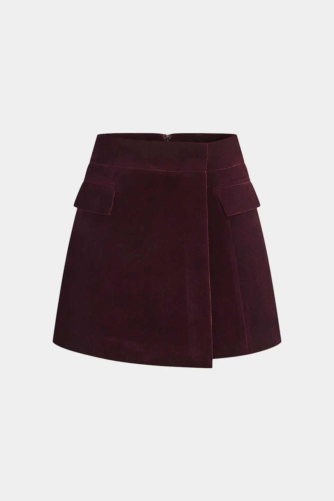 Velvet Fake Pockets Asymmetrical Skirt - Flockneti