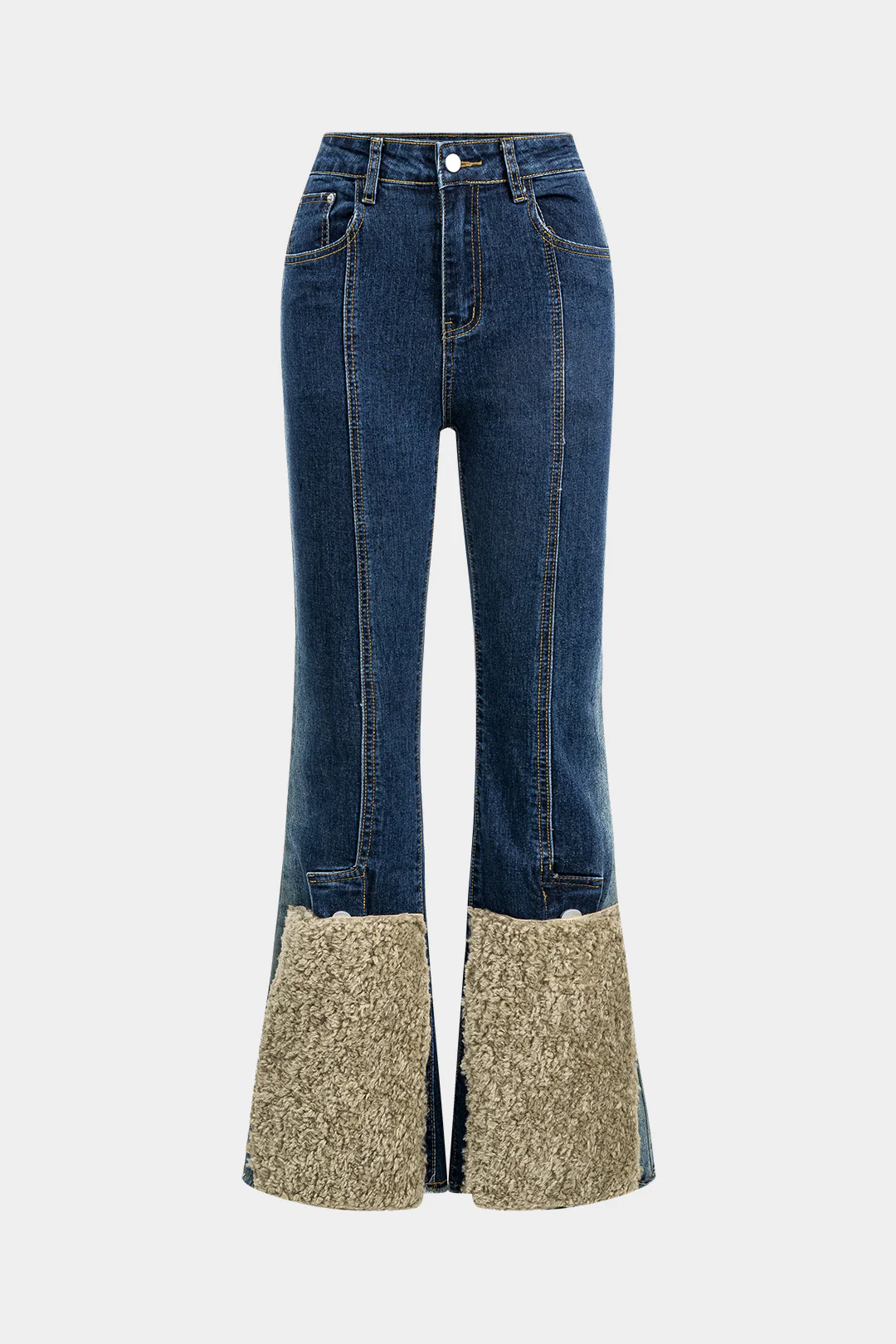 Denim Flared High Waist Patchwork Jeans - Flockneti