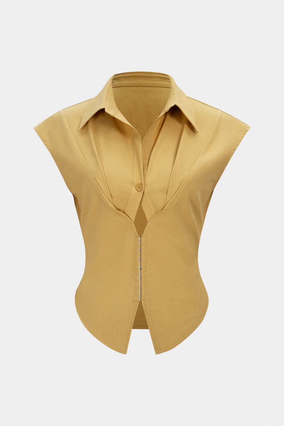Linen Lapel Cut Out Button Tank Top - Flockneti