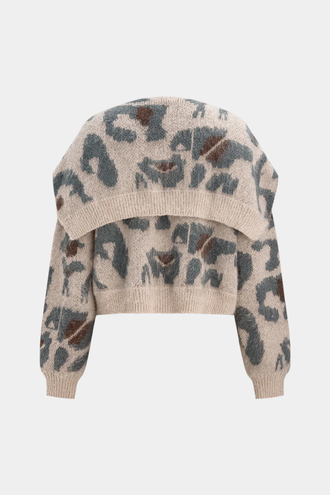 Contrast Abstract Print Knit Long-Sleeve Top With Shawl - Flockneti