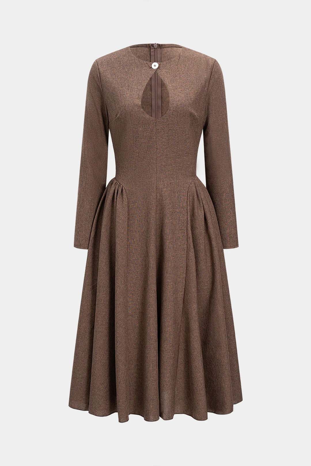 Zipper Cut Out Ruched Long Sleeve Maxi Dress - Flockneti
