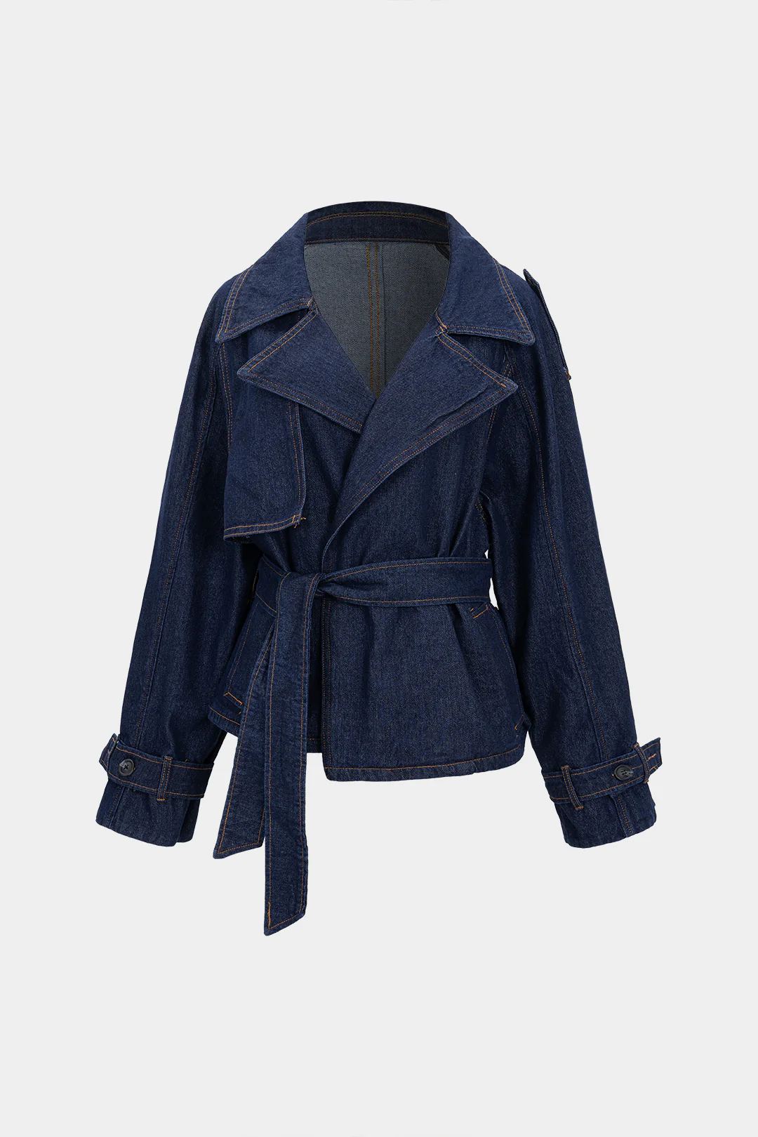 Denim Belted Asymmetrical Outerwear - Flockneti