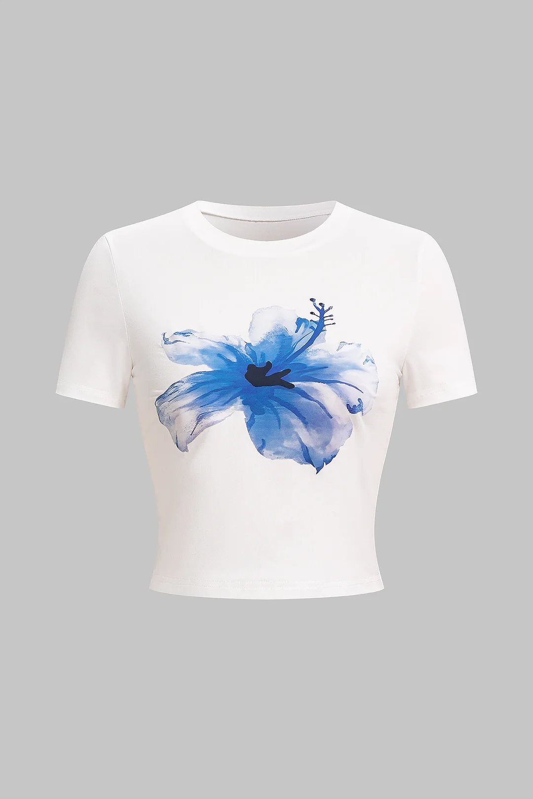 Floral Print Round Neck Short Sleeve T-Shirt - Flockneti