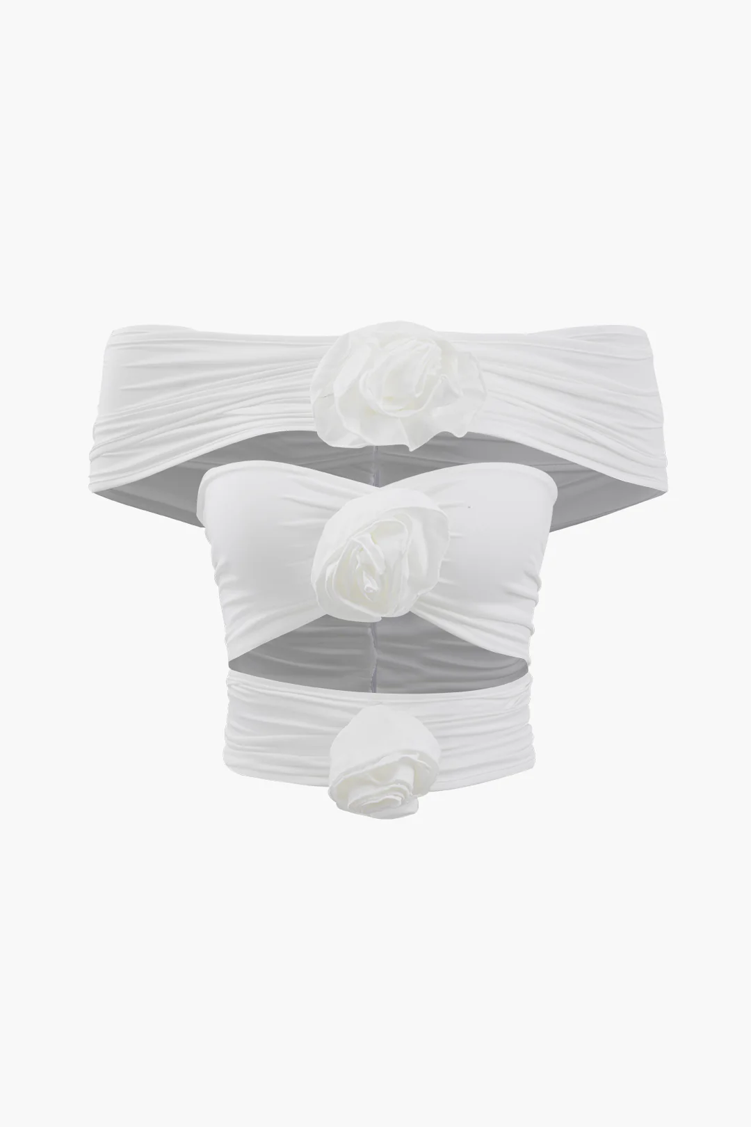 Off Shoulder 3D Flower Decor Cut Out Tube Top - Flockneti