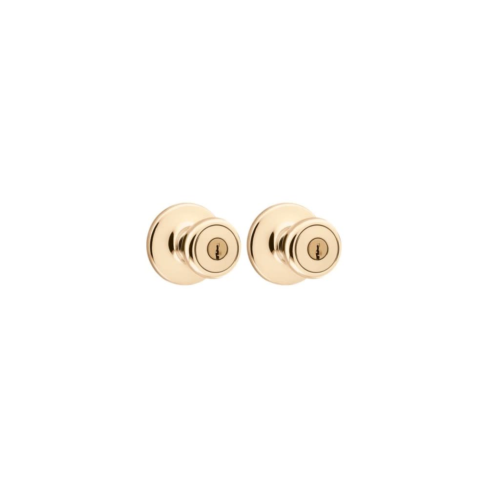 Kwikset Polished Brass Tylo Knob Entry Door Lock Set with Pin & Tumbler - Flockneti