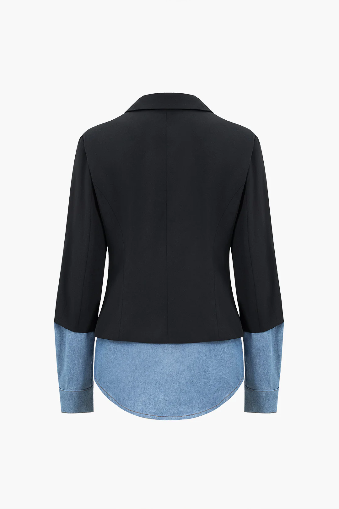 Denim Patchwork Notched Lapel Blazer - Flockneti