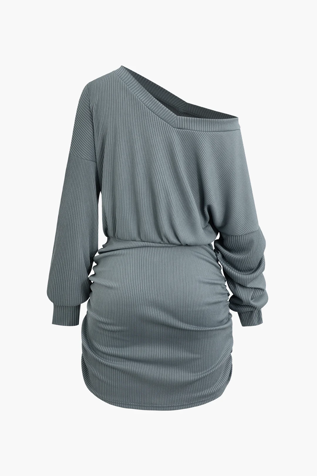 Asymmetrical Ruched Long Sleeve Mini Dress - Flockneti