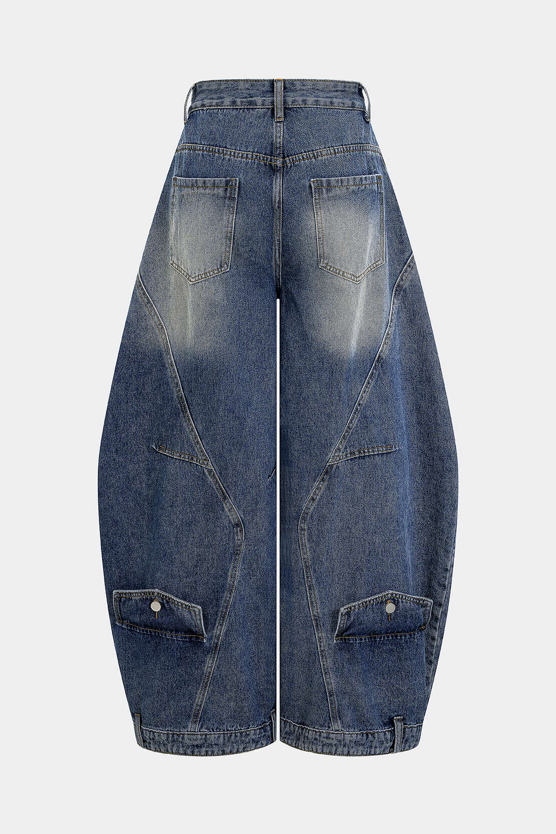 Denim Washed High Waist Barrel Jeans - Flockneti