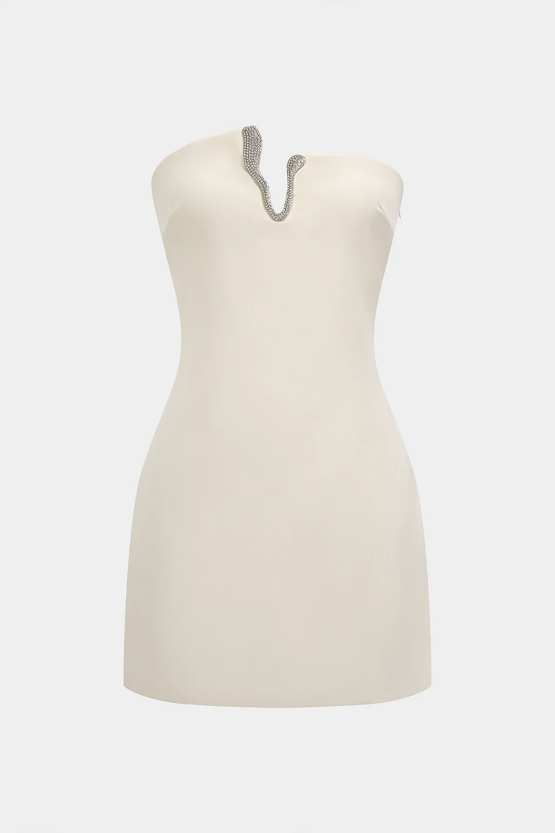 Asymmetrical Rhinestone Decor Strapless Sleeveless Mini Dress - Flockneti