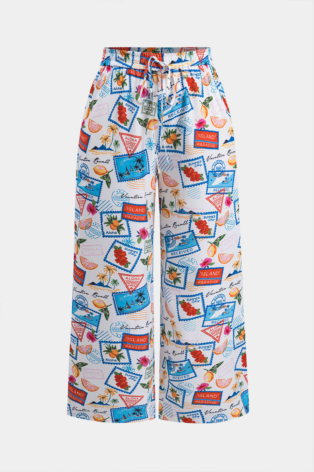 Plus Size Pop Art Print Tie Front Wide Leg Trousers - Flockneti