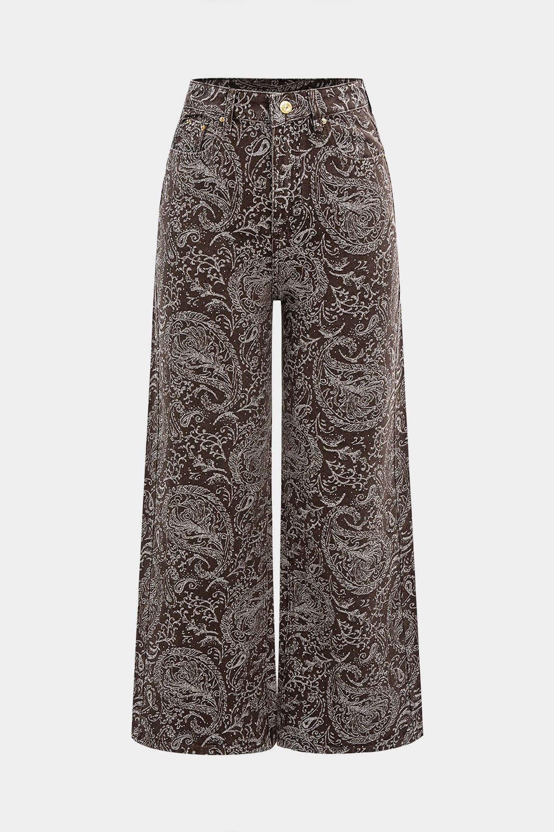 Retro Paisley Print Denim Straight Leg Jeans - Flockneti