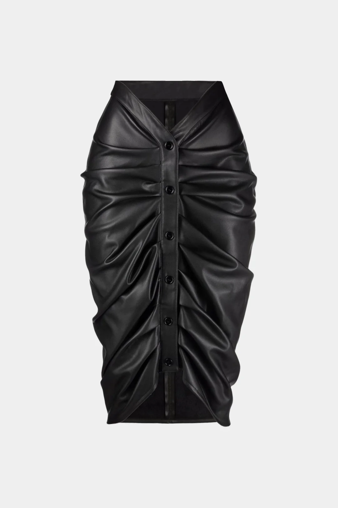 Faux Leather Button Ruched Skirt - Flockneti