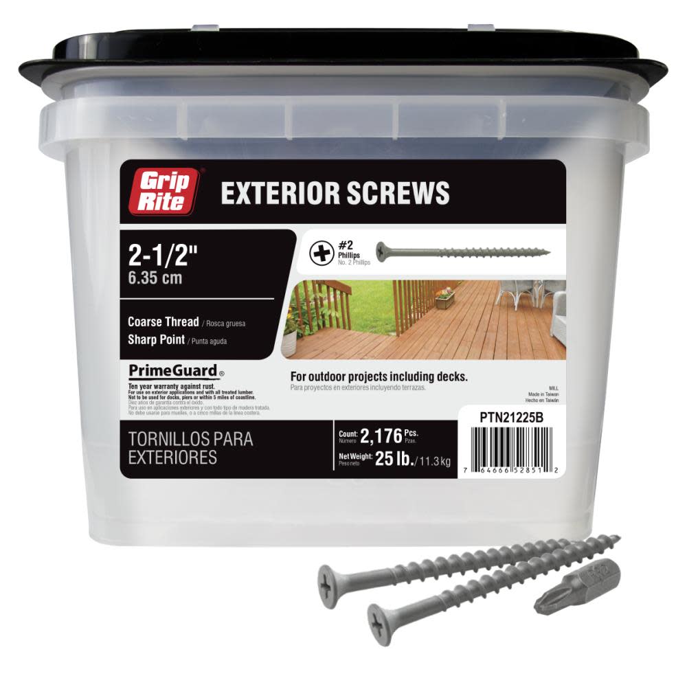 Grip Rite PrimeGuard Ten PrimeGuard Ten 25lb Deck Screw 2-1/2 in Gray Star Drive Head - Flockneti