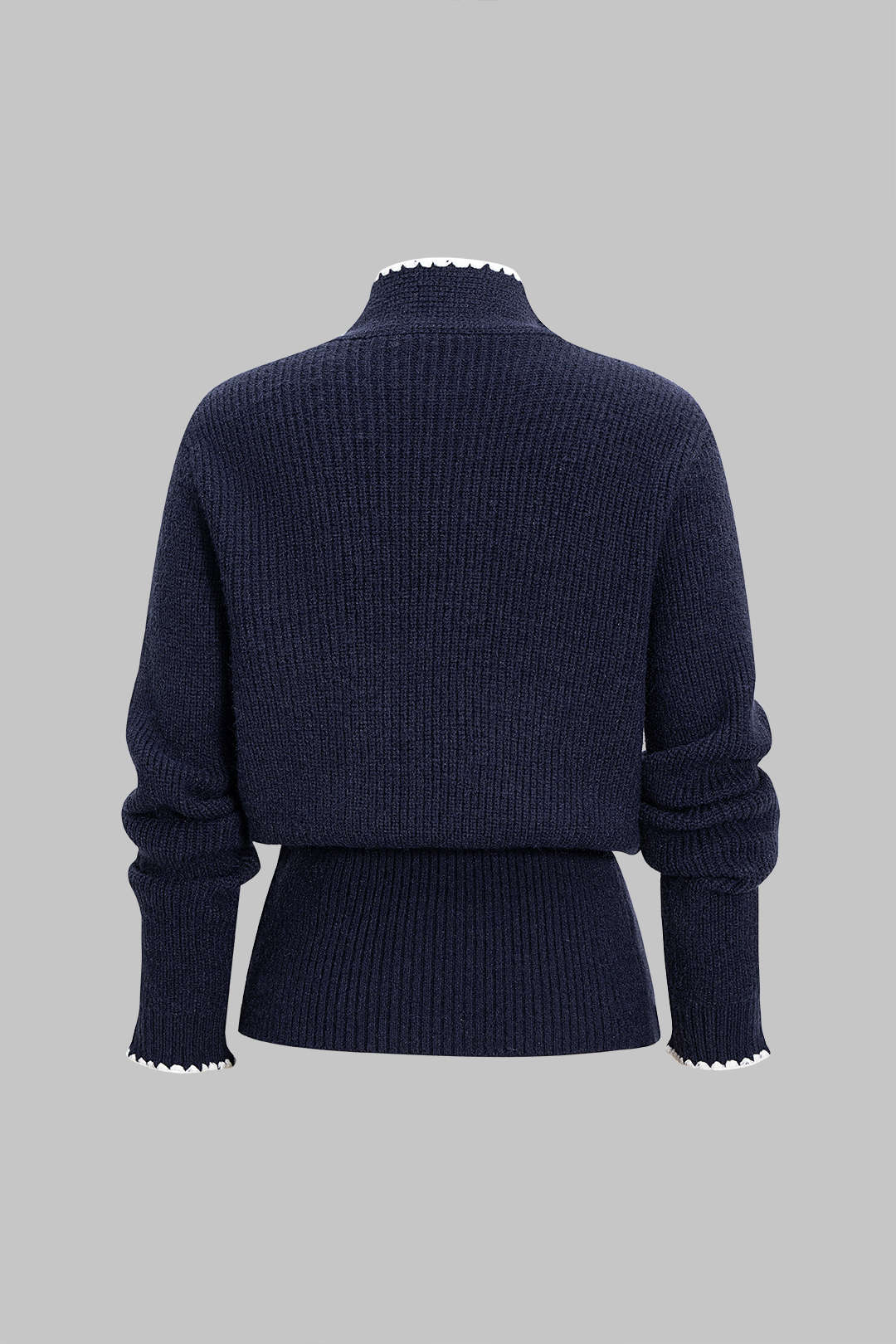 Knit Contrast Button Tie-Up Cardigan - Flockneti