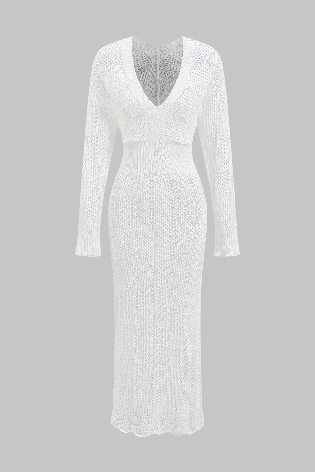 Knit V-Neck Cut Out Long Sleeve Dress - Flockneti