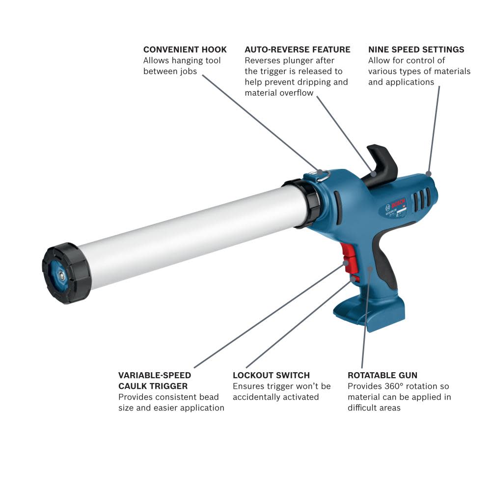 Bosch 18V Caulk and Adhesive Gun (Bare Tool) - Flockneti