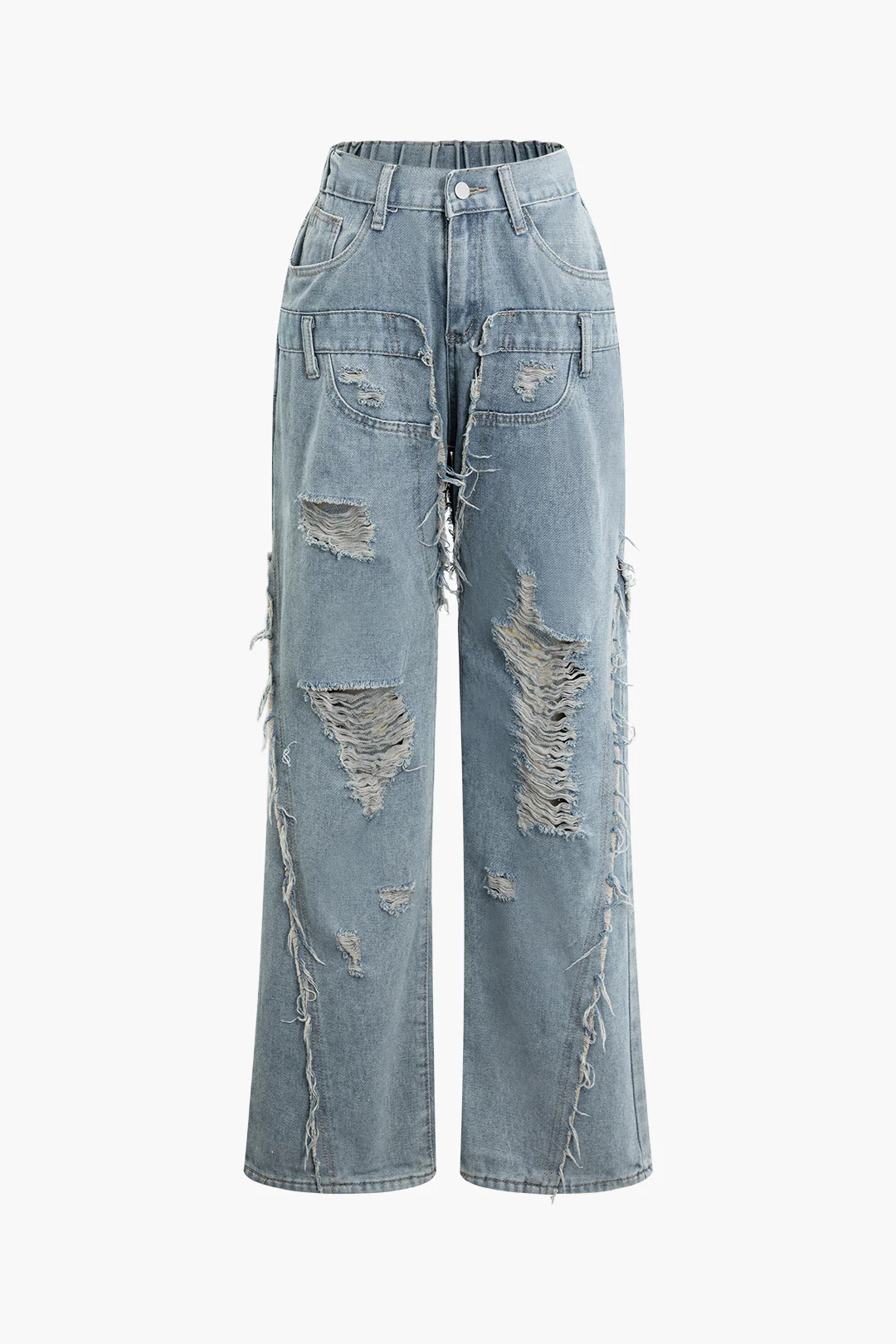 Denim Frayed Ripped Pocket Jeans - Flockneti