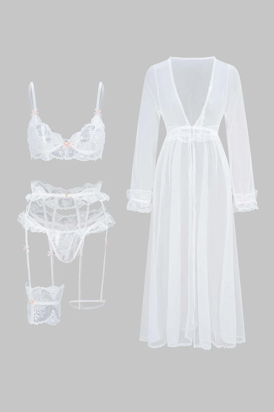 Lace Belted Slip Lingerie Garter Set - Flockneti