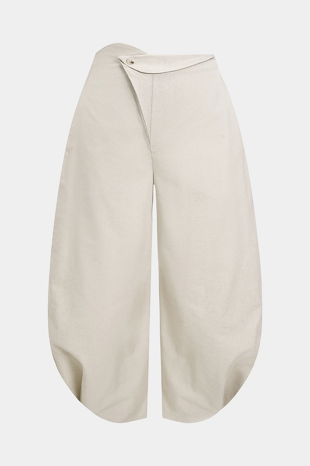 Plus Size Linen Button Asymmetrical Ruched Barrel Trousers - Flockneti