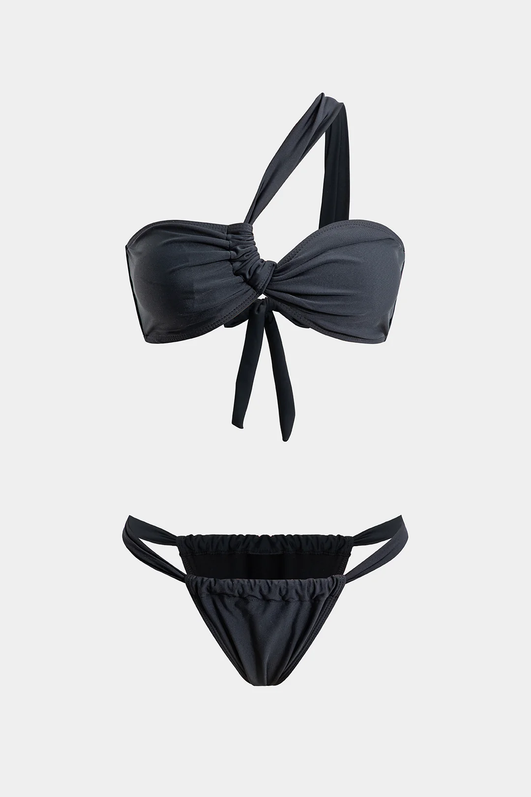 Asymmetrical Ruched Tie Up Bikini Set - Flockneti