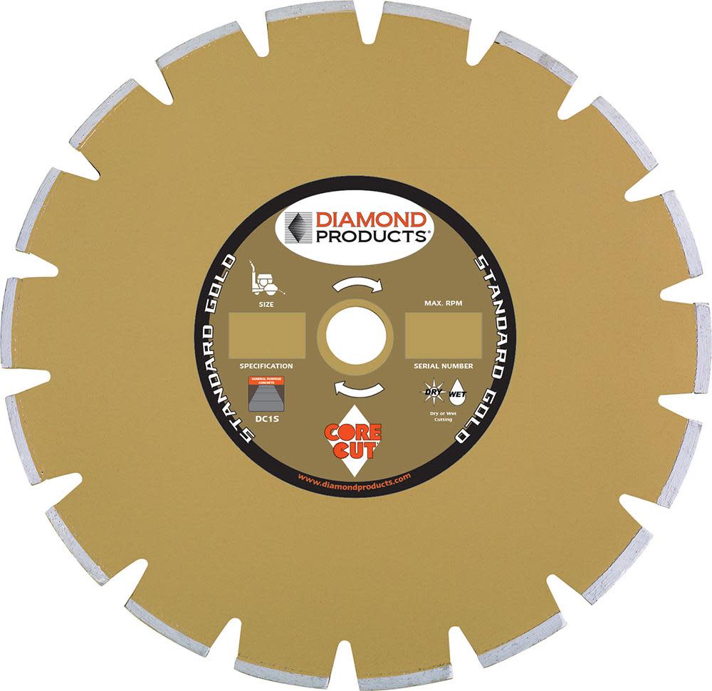 Diamond Products 14 In. x .125 In. x 1 In. Standard Gold Dry Walk Behind Blade - Flockneti