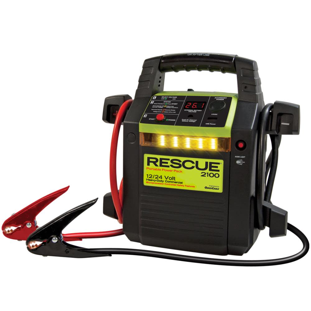 Quick Cable 12/24V 400 Amp 2 gal Cable with Light RESCUE Booster Pack with 62 In. Cables - Flockneti