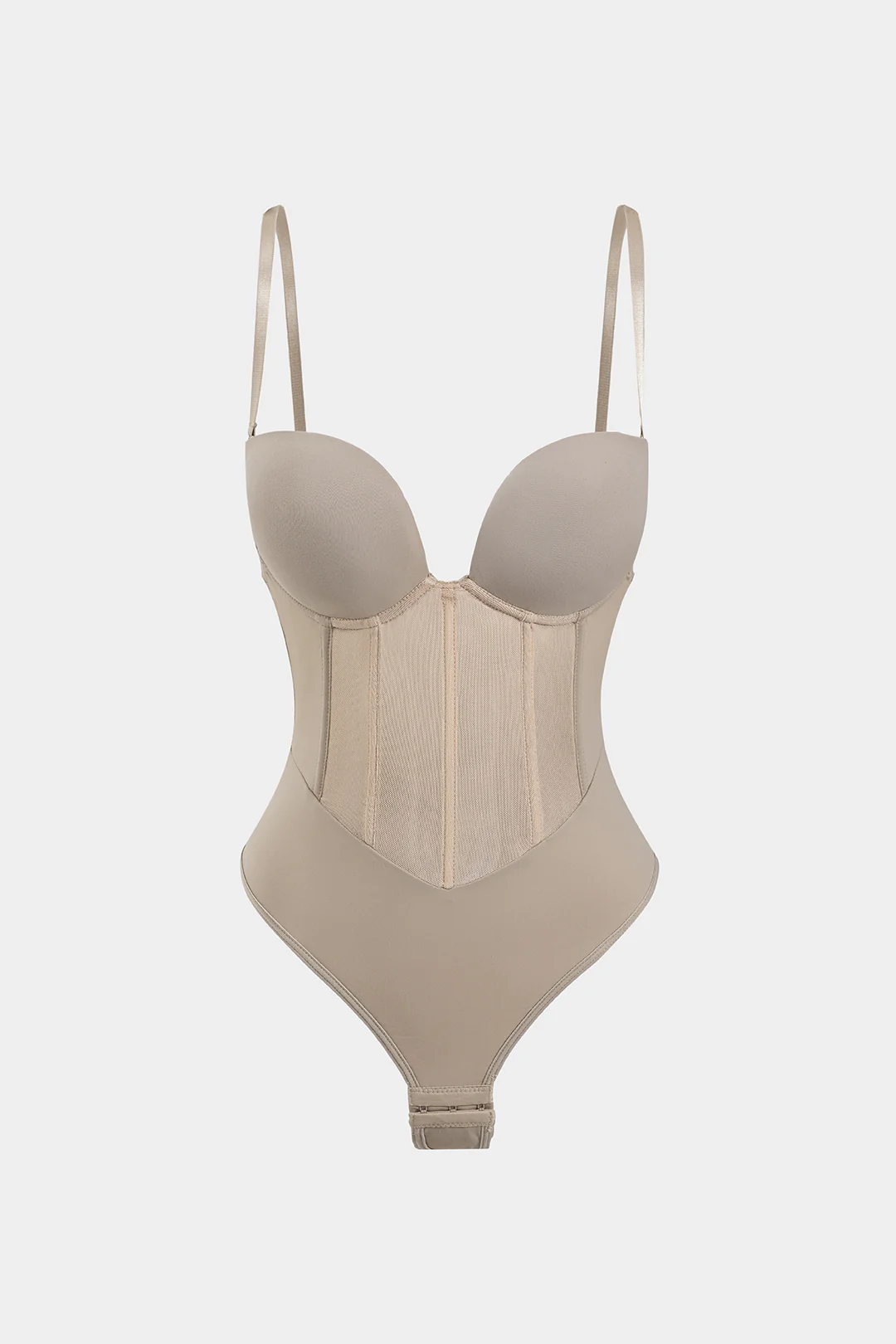 Mesh Patchwork Corset Bustier Slip Bodysuit - Flockneti