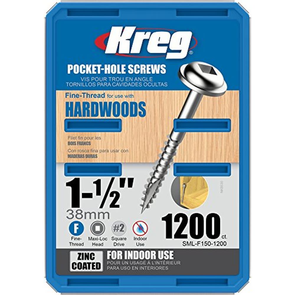 Kreg 1-1/2″ #7 Fine WH Zinc Pocket Screw – 1200ct - Flockneti
